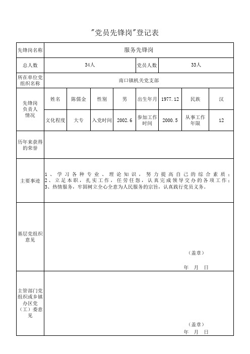 党员先锋岗登记表