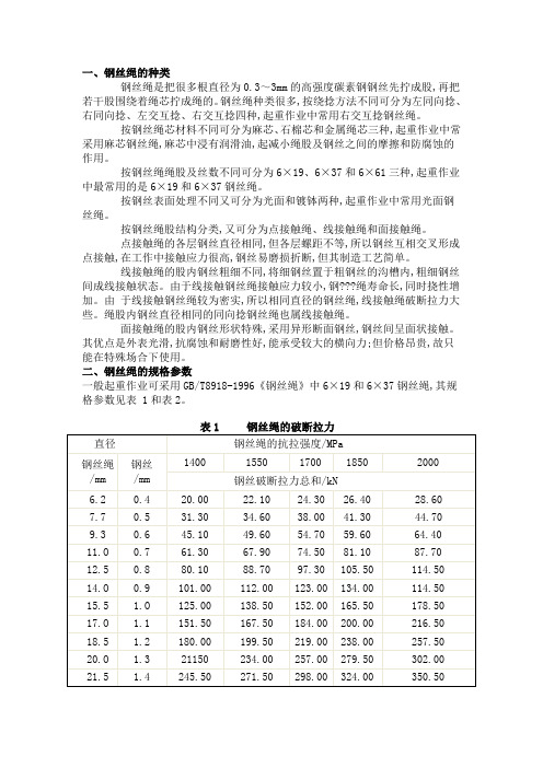 钢丝绳技术参数表