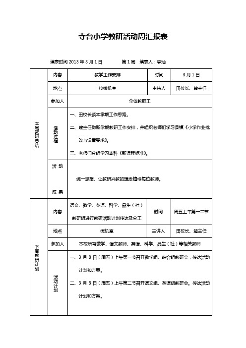 寺台小学第一周教研活动