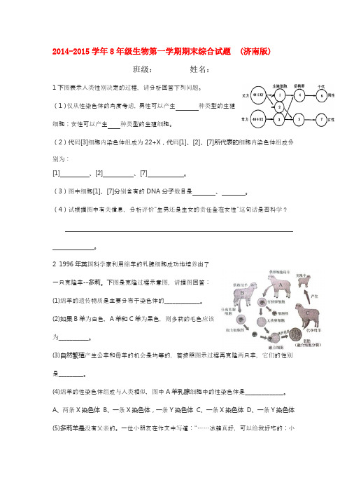 2014-2015学年8年级生物第一学期期末综合试题  (济南版)