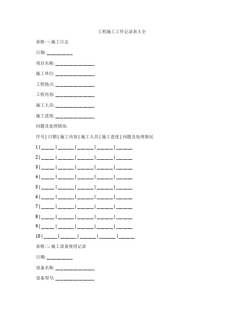 工程施工工作记录表大全