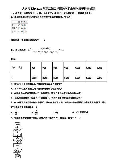 大连市名校2020年高二第二学期数学期末教学质量检测试题含解析