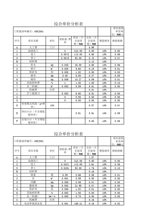 综合单价分析表格式