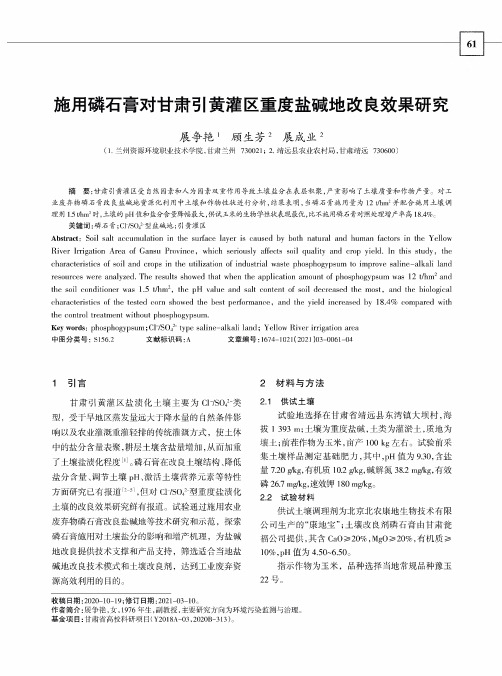 施用磷石膏对甘肃引黄灌区重度盐碱地改良效果研究