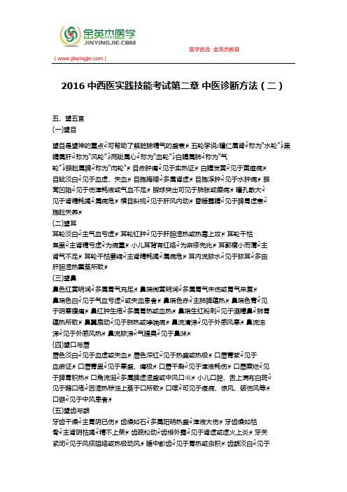 2016中西医实践技能考试第二章 中医诊断方法(二)