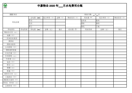 申嘉物业2020年___月水电费台账