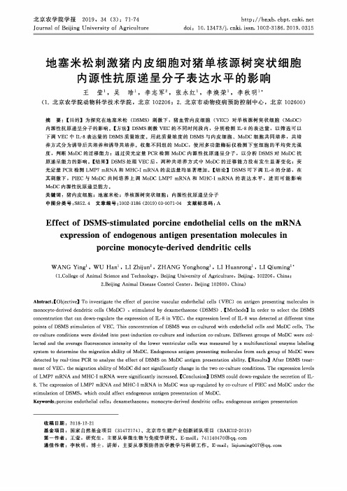 地塞米松刺激猪内皮细胞对猪单核源树突状细胞内源性抗原递呈分子