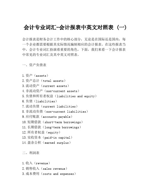 会计专业词汇-会计报表中英文对照表 (一)