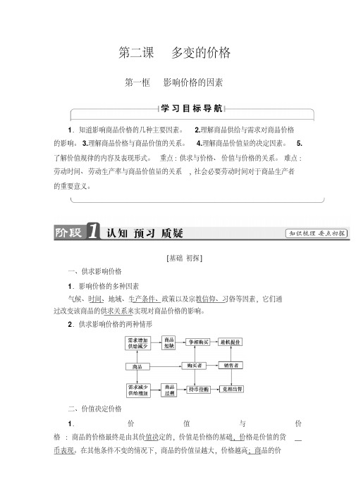 [高考精品资料]高考政治高三政治复习人教版必修1第二课多变的价格(1)教案.doc