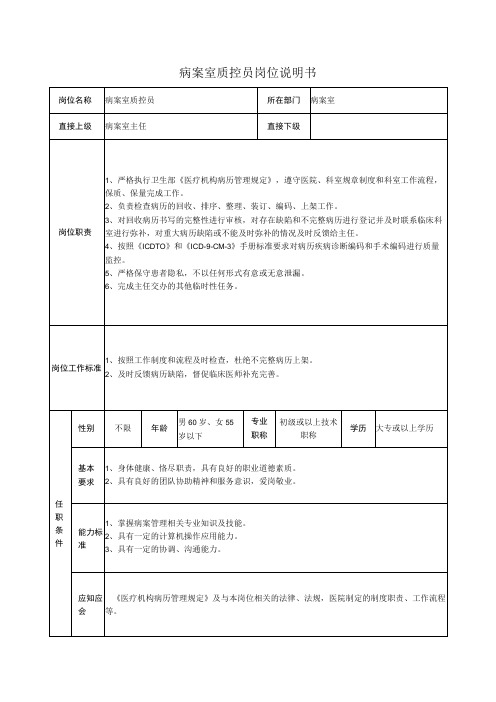 病案室质控员岗位说明书