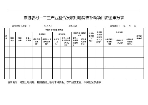 推进农村一二三产业融合发展用地价格补助项目资金申报表【模板】