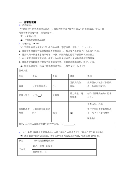 语文名著阅读钢铁是怎样炼成的参考资料试题及答案解析