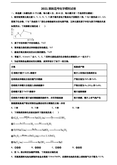 郑州市名校2021届高考化学预测试题