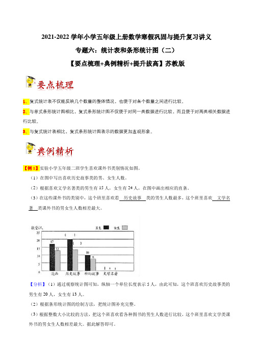 专题六：统计表和条形统计图(二)-小学五年级上册数学寒假巩固与提升复习讲义苏教版