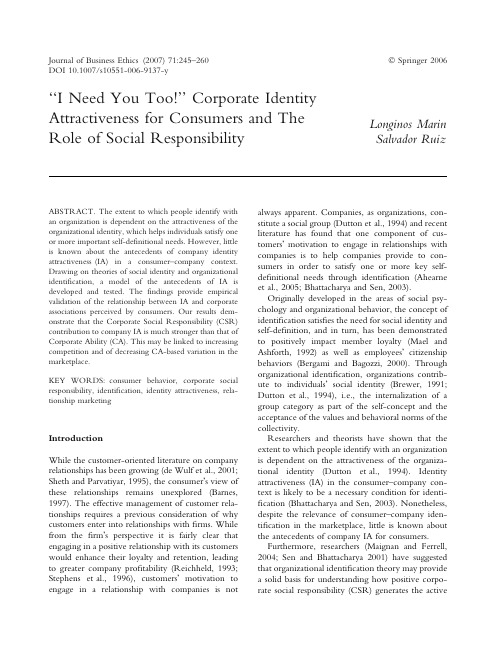 ‘‘I Need You Too!’’ Corporate Identity Attractiveness for Consumers and The Role of Social Respo