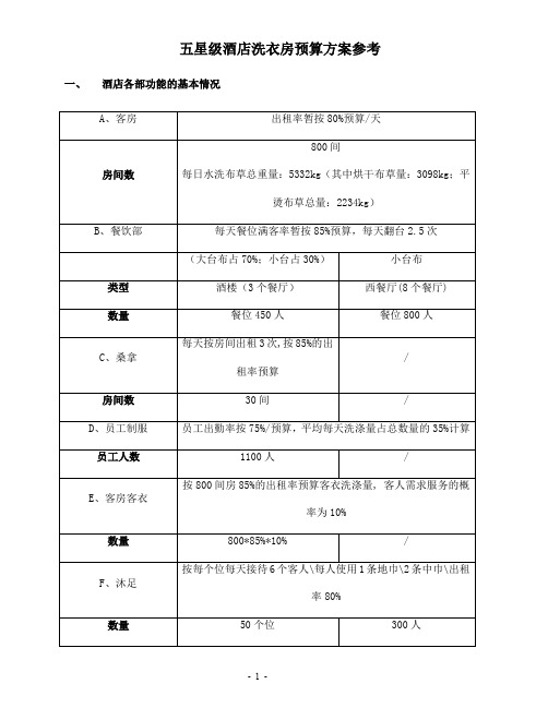 五星级酒店洗衣房预算方案参考