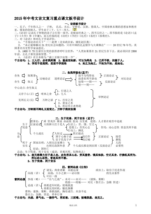 中考文言文复习重点课文板书设计