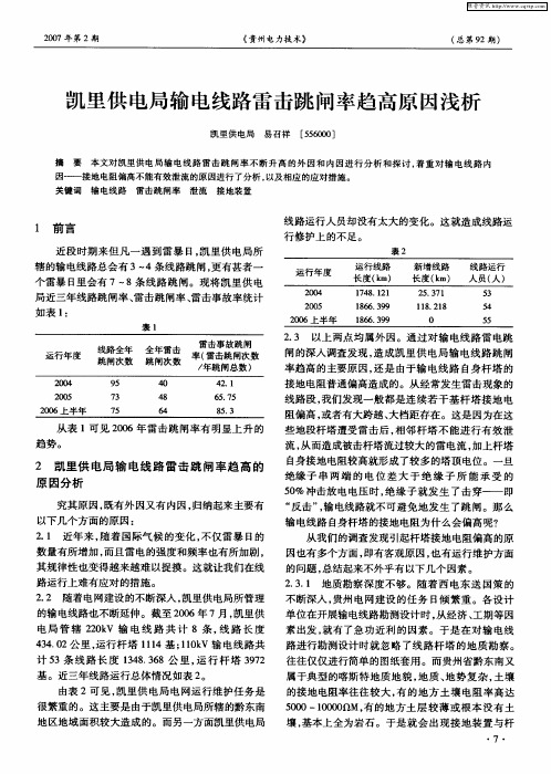 凯里供电局输电线路雷击跳闸率趋高原因浅析