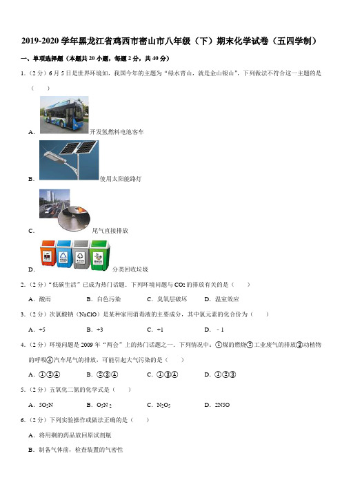 2019-2020学年黑龙江省鸡西市密山市八年级(下)期末化学试卷(五四学制)