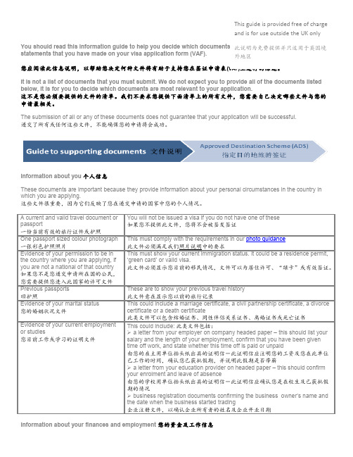 英国个人旅游签证清单