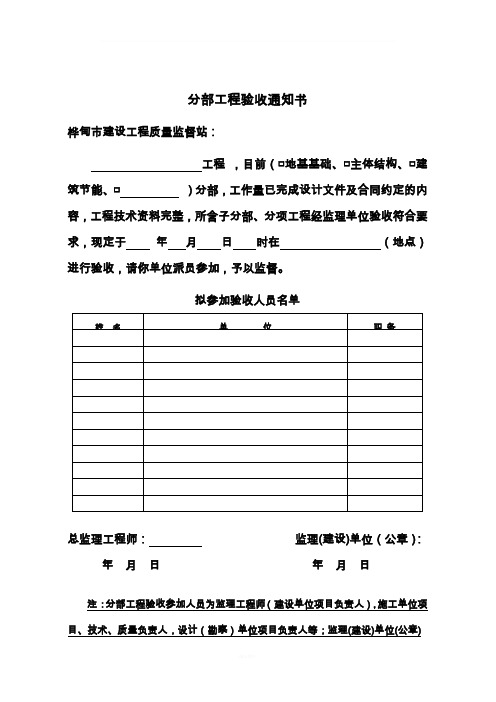 分部工程验收通知书