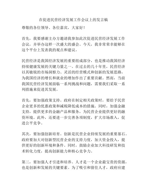 在促进民营经济发展工作会议上的发言稿