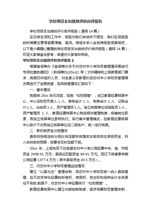 学校项目支出绩效评价自评报告（通用14篇）