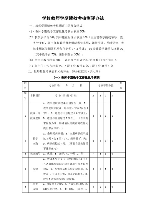 学校教师绩效考核测评办法