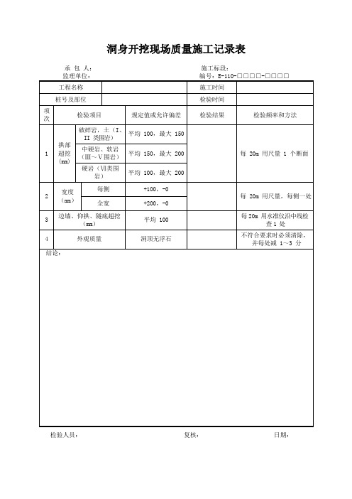 洞身开挖现场质量施工记录表