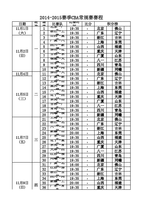 2014-2015赛季 cba赛程表及封面