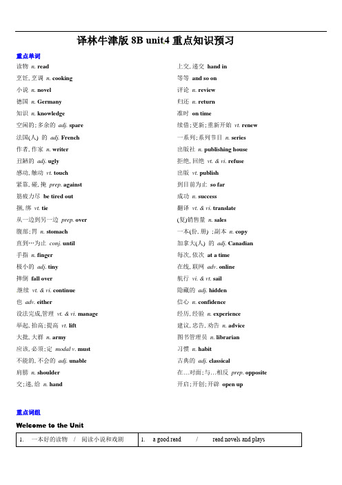 Unit4 重点词汇及词组背诵材料-2021-2022学年牛津译林版八年级英语下册  