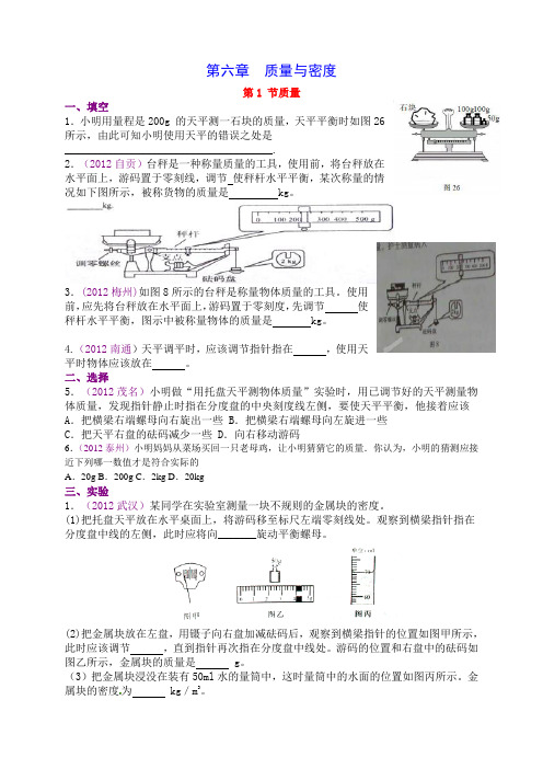 新人教版中考物理试题分章汇编第六章质量与密度