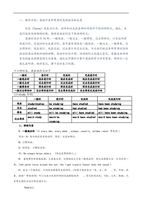 (完整版)英语16种时态汇总