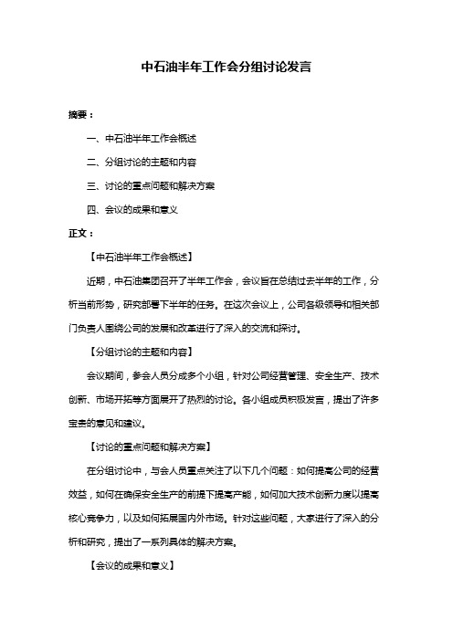 中石油半年工作会分组讨论发言