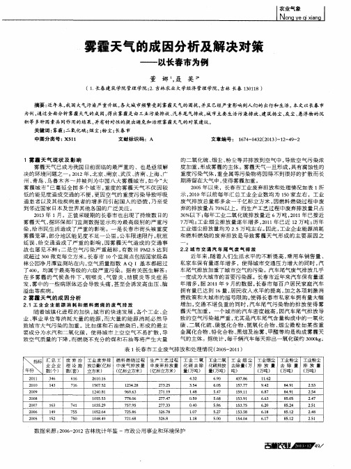 雾霾天气的成因分析及解决对策——以长春市为例