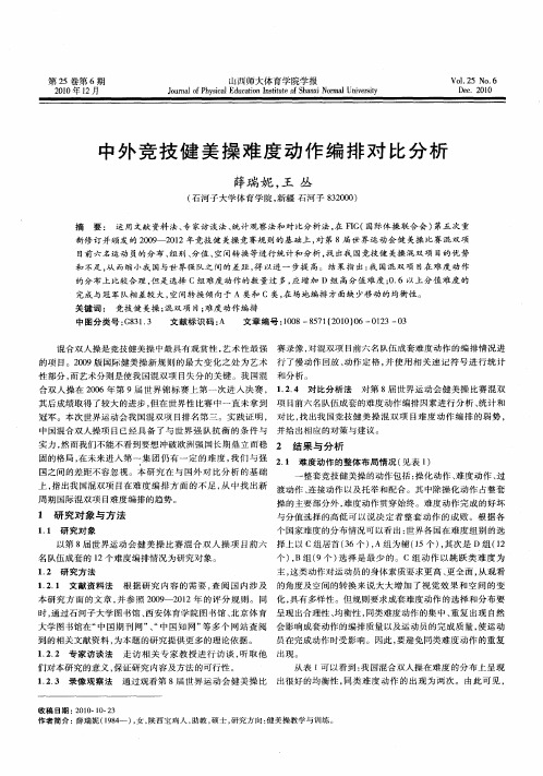 中外竞技健美操难度动作编排对比分析