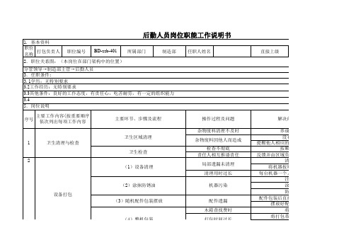 后勤人员职位说明书