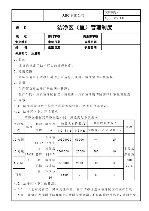 洁净区(室)管理制度