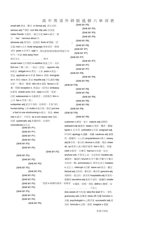 高中英语外研版必修六单词表