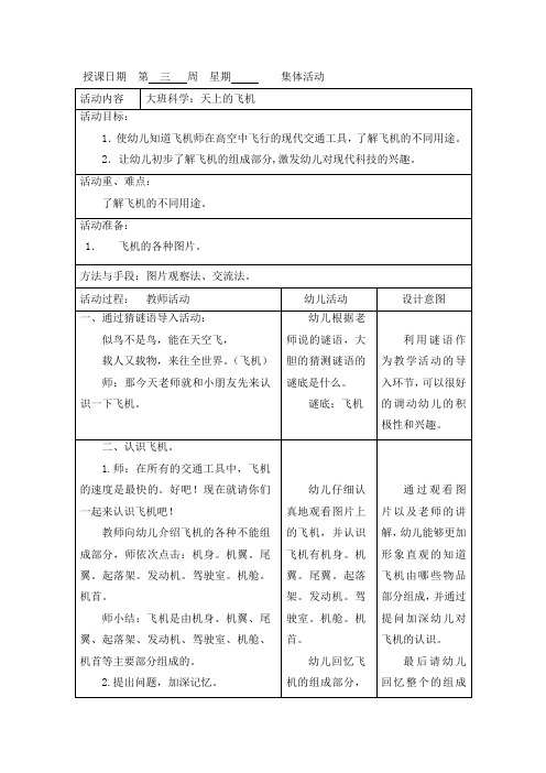 大班科学：天上的飞机