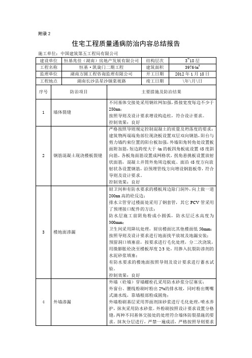 住宅工程质量通病防治内容总结报告