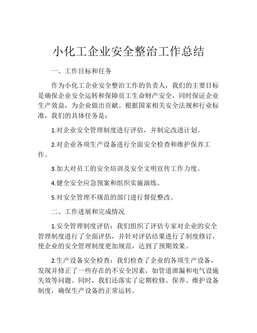 小化工企业安全整治工作总结