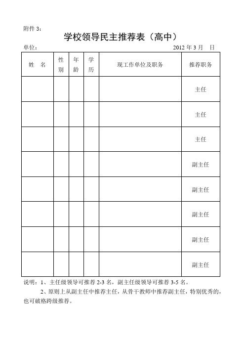 学校领导民主推荐表(附件3)