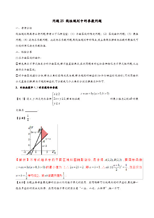 2019届高三数学备考冲刺140分问题25线性规划中的参数问题含解析