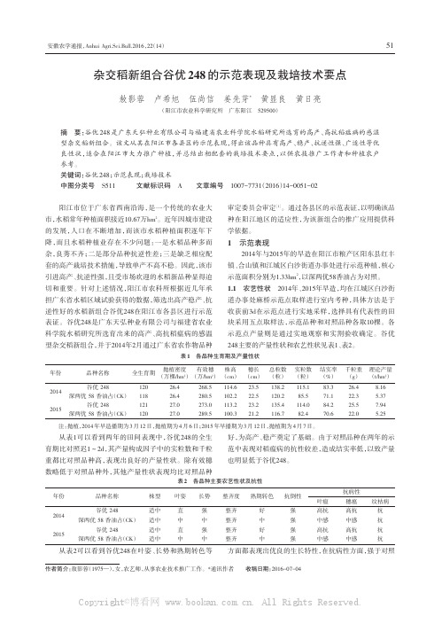 杂交稻新组合谷优248的示范表现及栽培技术要点