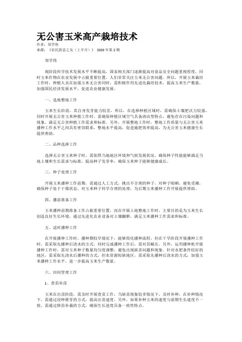 无公害玉米高产栽培技术