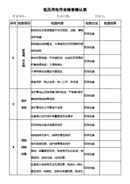 低压用电安全检查确认表