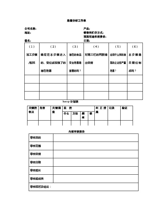 haccp 表格