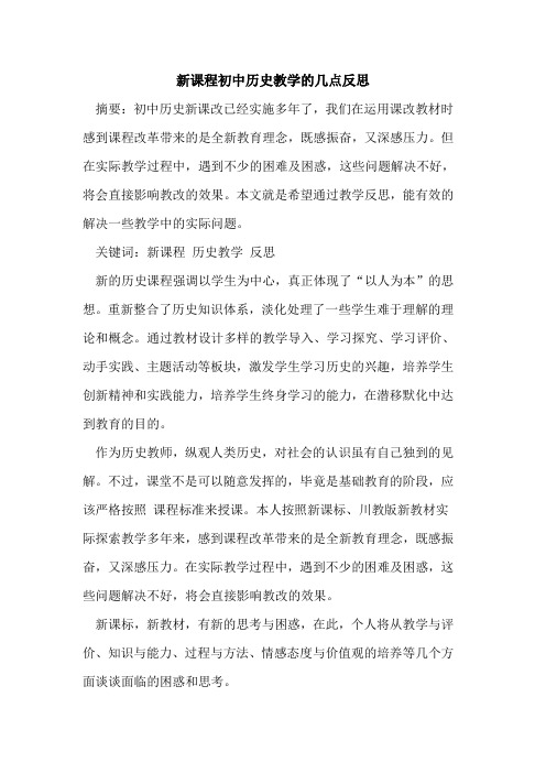 新课程初中历史教学的几点反思