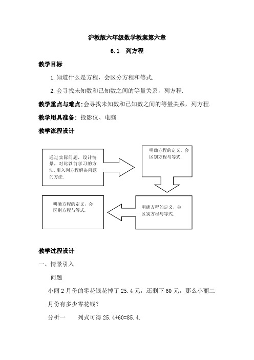 【沪教版】六年级数学下册《第六章 一元一次方程与一元一次不等式(组)》教学设计